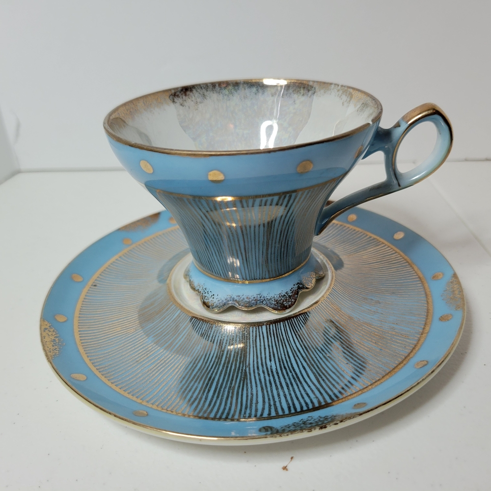 Collectors Item Lefton China Blue and Gold Porcelain Teacup and Saucer Set